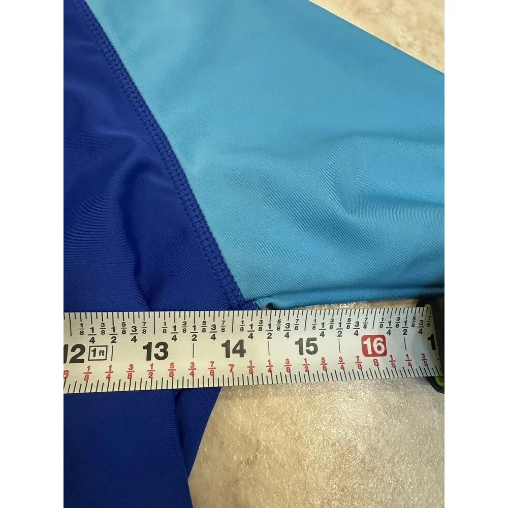 Girls S Colorblock Long Sleeve Rash Guard Swim Top Blue Black Teal